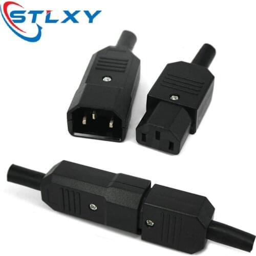Straight Cable Plug Connector C13 C14 10A 250V Black female&male Plug Rewirable Power Connector 3 pin AC Socket
