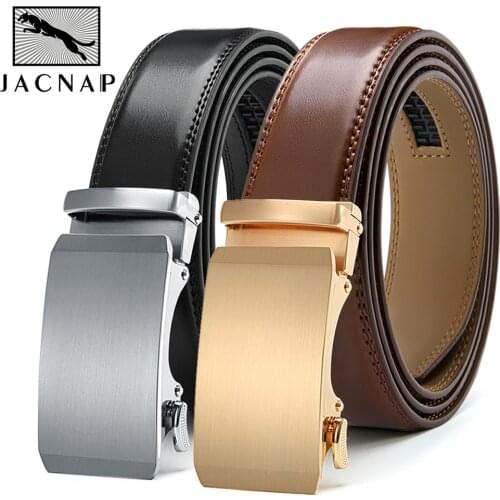 JACNAIP brand mens leather genuine belt fashion alloy luxury automatic buckle youth leather simple business mens belt