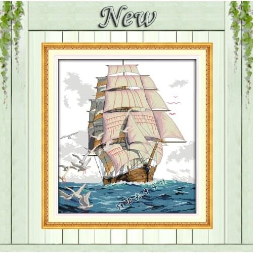 Sailng seagulls ship Counted print on fabric DMC 14CT 11CT DIY Cross Stitch Needlework kits Embroidery Sets decor paintings boat