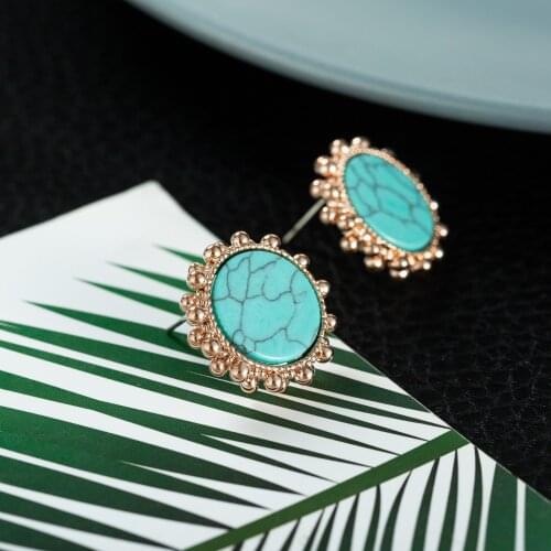 Vintage Simple Round Stud Earrings for Girls White Black Blue Natural Stone Gold Minimalist Piercing Earing Fashion Jewelry