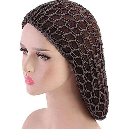 Wide Band Mesh Snood Hair Net Headbands Lady Turban Hair Accessories Women Soft Rayon Crochet Hairnet Oversize Knit Hat Cap