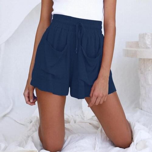 New Summer Women Shorts High Waist Wide Leg Summer Solid Color Drawstring Shorts for Office