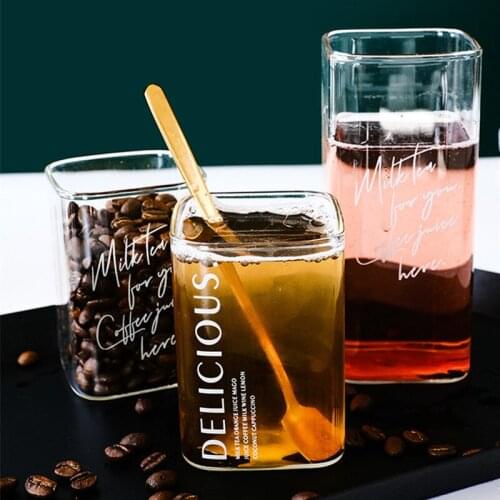 Heat Resistant Square Glass Household High Borosilicate Water Cup Large Breakfast Juice Milk Cup Coffee Cup 400ml cup glass