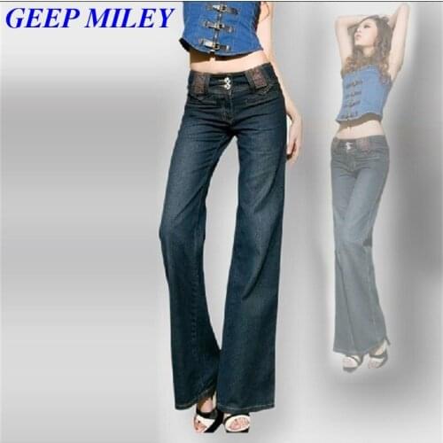 Free Shipping Promotion Women Slim wide leg pants straight long Flares jeans female fashion boot cut loose large Size trousers