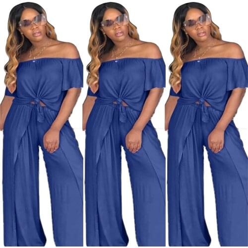 2020fashion Womens Shoulder-off Dashiki Maxi Short Sleeveloose Split Sexy Skirt Suit Solid Color Sweet Princess Two-piece Suit