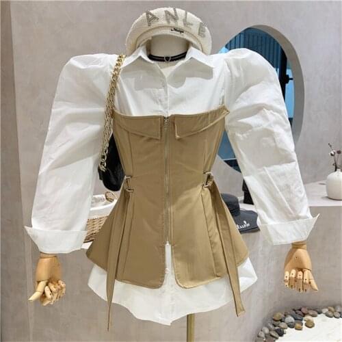 New Womens Clothing Autumn 2021 Temperament Stitching Contrast Shirt Dress Retro Long-sleeved Dress