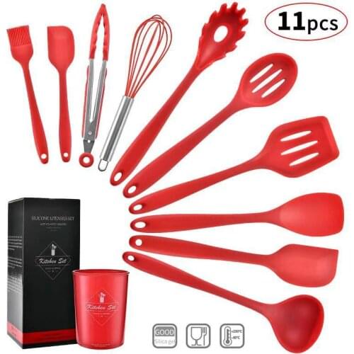11pc Silicone Kitchen Tools Nonstick Utensils Cooking Cozinha Tool Spoon Soup Ladle Turner Spatula Tong Cookware Baking Gadget