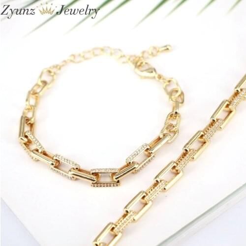 5PCS, Bling Iced Out Cubic Zirconia Bracelet Geometric CZ Stone Gold Color Chain Bracelets Men Women Jewelry