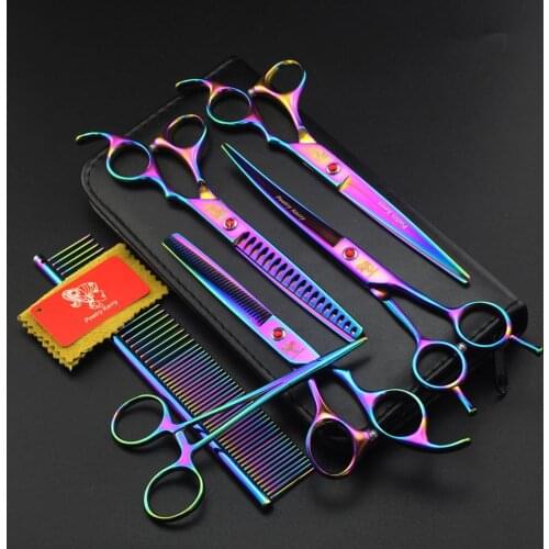 7.0 inch pet grooming scissors set straight cut teeth cut fish bone scissors urved cutting pet scissors suit