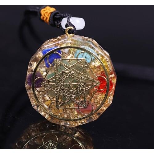 7 Chakra Energy Pendant Orgonite Necklace Reiki Energy Pendant Yoga Meditation Necklace Resin Jewelry For Women Men
