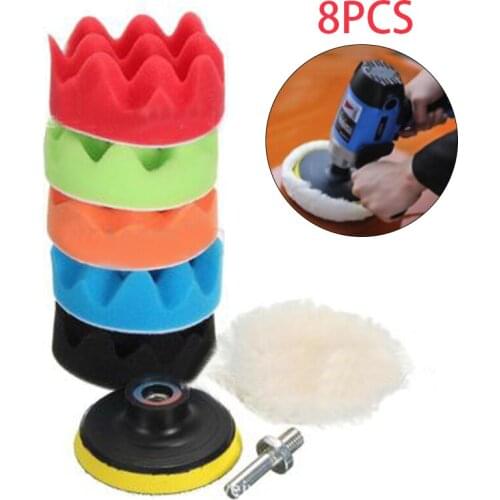 7pcs 3/4/5/6/7'' Car Polisher Polishing Waxing Buffing Woolen&Sponge Pads Sponge Kit Scratch Repair Auto Cleaning Accessories