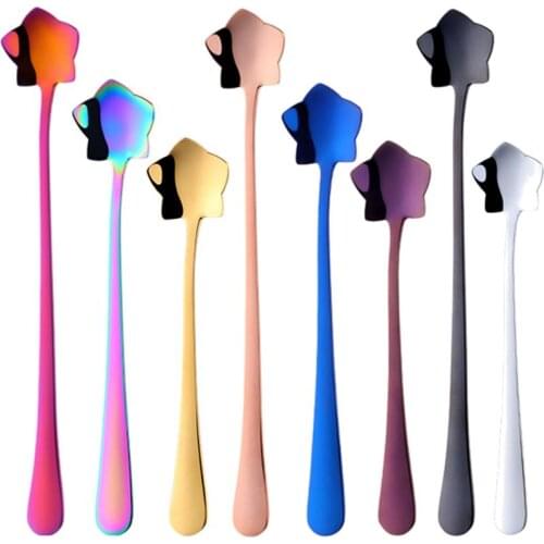 8 Colors Dessert Spoon Five Star Shape Stainless Steel Spoon for Ice Cream Cake Stirring Honey Cute Dessert Scoop Kit Party Tool