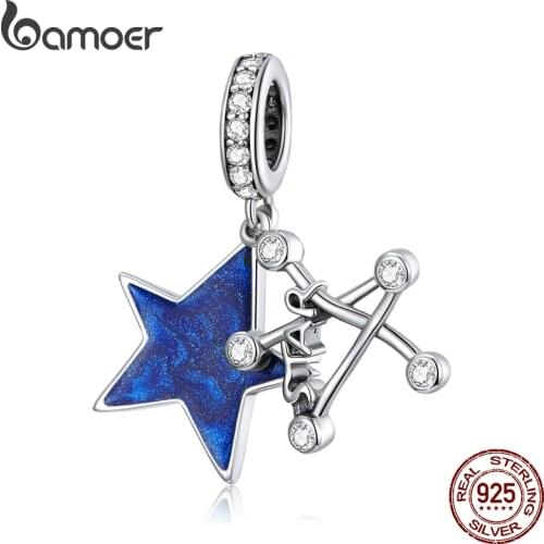 Bamoer Silver Brilliant Stars Charm For Original Bracelet 925 Sterling Silver Blue Enamel DIY Women Jewelry Accessories SCC1771