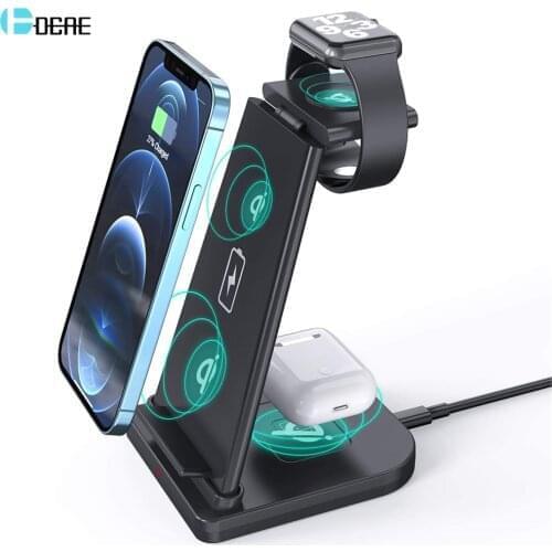 DCAE 15W Qi Wireless Charger 3 in 1 Fast Charging Dock Station for Apple Watch 6 5 4 3 iPhone 12 11 XS XR X 8 Airpods Pro Stand