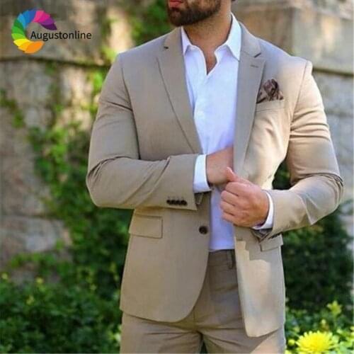 Beige Slim Fit Wedding Suits Groom Tuxedos 2 Pieces (Jacket+Pants) Bridegroom Men Suits Best Man Blazer Prom Wear