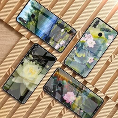 Lotus pond Tempered Glass Phone Case For Huawei P20 P30 P40 P40 Lite Pro Psmart Mate 20 30 Cover Shell