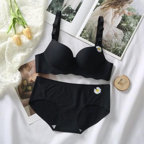 Black Chrysanthem Sensual Sexy Lingerie Set Girl Women Underwear Plus Size Wirefree Bras Panty One-piece Seamless Bra Briefs Set