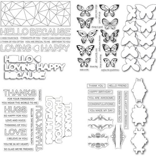 Sentiment Words Butterfly Clear Stamps Cutting Dies Handmake Cards Transparent Stempels Silicone Seal For DIY Scrapbooking New