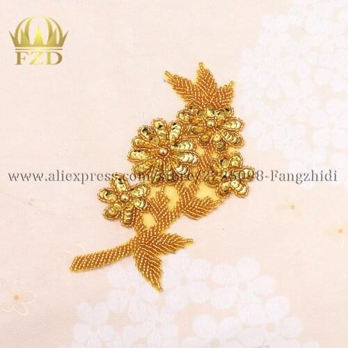 FZD 30 PCS Wholesales Sewing On Hot Fix Sliver Beaded Crystal Rhinestone Applique and Trimming for Bridal Dresses or Sash