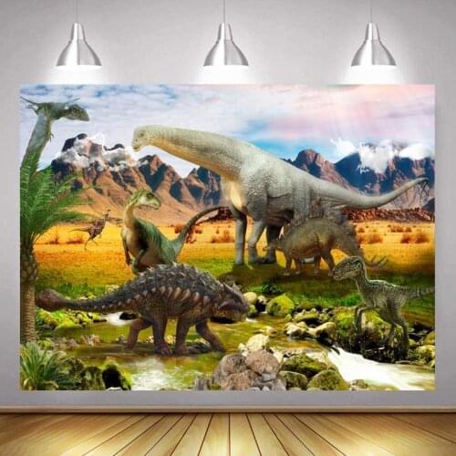 Blue Sky White Clouds Mountain Dinosaur Cartoon Background Photo Children Birthday Party Decoration Studio Photography Scene