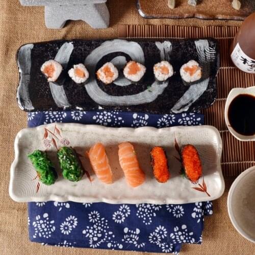 Guci Hot fish sushi special offer long disc bread plate ceramic plate roll Japanese rice and vegetable roll strip plate