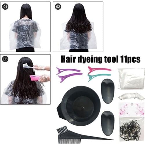 Hot! 11PCS Home Salon Hair Dyeing Brush Hair Dyeing Cream Bowl Coloring Brush Comb Earcap Clips Dyeing Cape Kits Hair Tint Tool