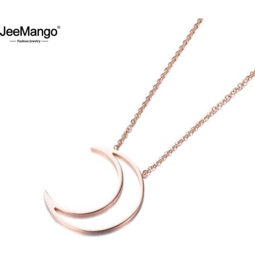 JeeMango Classic Hollow Moon Pendant Necklaces Jewelry Titanium Steel Chokers Necklace For Valentines Day Colare JN17056