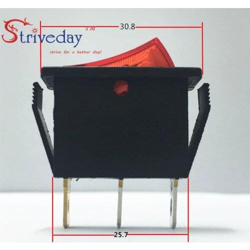 100pcs/lot Rocker switch KCD3-101N red 3 pin 2 gear KCD3 rocker switch button switch 10A Power switch