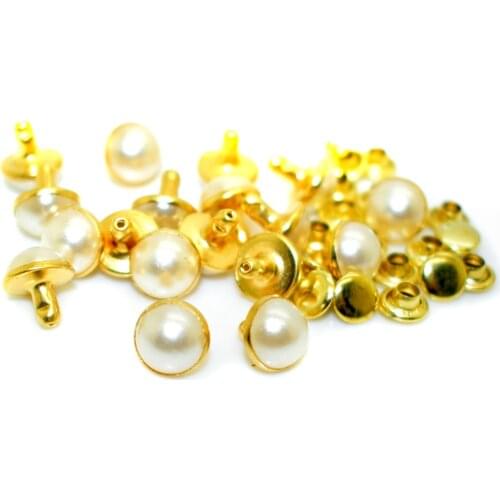 50Sets 8/10mm Round Gold Acrylic Pearl Rivets Leather Craft Punk Studs Fit DIY Making Belts Shoes Bag Bracelets Clothes DIY