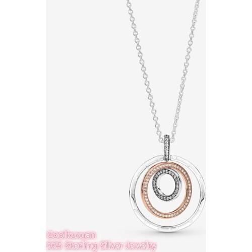 Two-tone Circles Pendant & Necklace 2021 Autumn Signature Original 100% 925 Sterling Silver Women Fine Jewelry