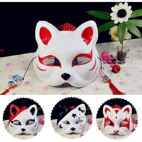 Creative Slayer Fox Mask Hand-painted Japanese Mask Half Face Mask Masquerade Festival Ball Kabuki Kitsune Masks Cosplay Prop