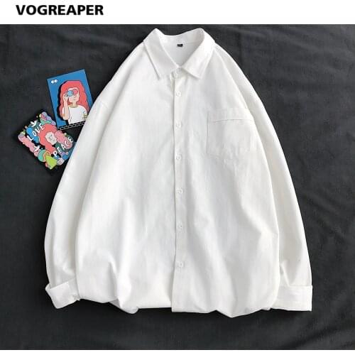 Fashion Streetwear Solid Colors Mens Shirts Casual 100% Cotton Blouse Couple Button Down Long Sleeve White Black Shirt 4XL 5XL