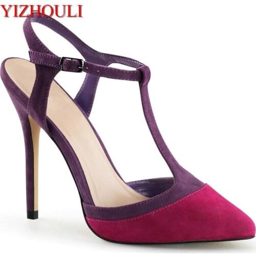 Ankle strap suede fashion 12 cm sexy heels in summer.T-belt, heels and sandals for parties