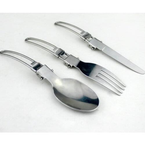 3-in-1 Set Outdoor Picnic Tableware Stainless Steel Travel Camping Folding Knife Fork Spoon