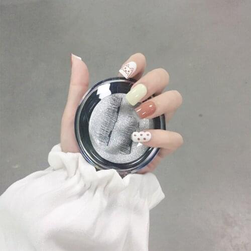 24pcs/box Summer Cartoon pattern fake nail press on Patch Hyuna Style Cute Cartoon kitten Wave Point Students Wearable nail tips