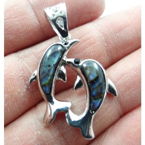 Natural Paua Abalone Shell dolphin Bead Pendant Alloy Jewelry making necklace for Women Vintage Jewelry Friendship Gifts F12