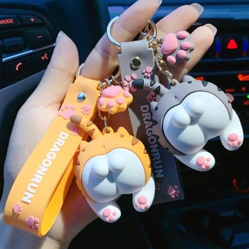 Stainless Steel Cat Butt Keychains Cute Couple Keyholder Gift Bag Ornament Car Key Chain Child Toy Fashion Jewelry Accessories
