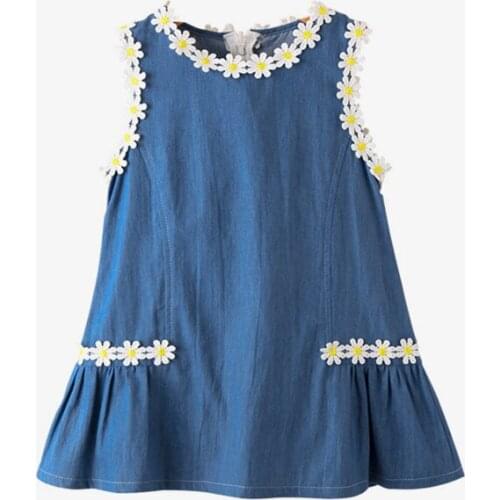 2019 Kids girls new summer dress clothing children fashion sunflowers washed denim Dress for girls 3-8 years