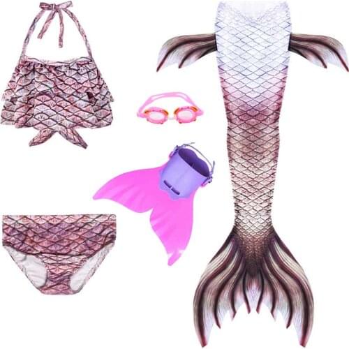 2020 New Girls Swimming Mermaid Tail Costume Children Little Mermaid Cosplay Party Swimsuit With Fin Monofin Kids Mermaid Goggle