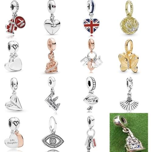 NEW 2019 100% 925 Sterling Silver Rose Resort Castle Mother & Daughter Love Pendant Fit DIY Original Women Bracelet Jewelry Gift