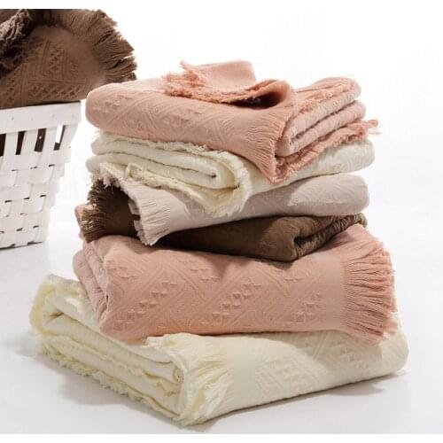 New Bath Towel Set Adults 1PC 70*140CM bath towel 2PCS 33*73CM Face Wash Cloth Camping Shower Towels with Tassel Bathroom Set