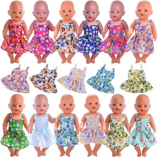 Clothes For New Baby New Born Bow Print Suspender Dresses For 18 Inch &43 Cm Accessories For Girls Toy Gifts