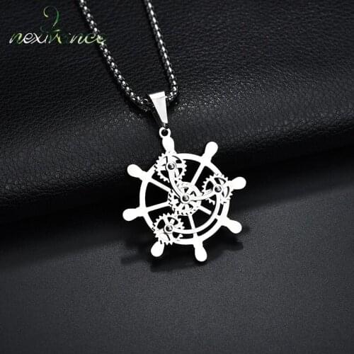 Nextvance Stainless Steel Rudder Gear Necklaces Steampunk Wheel Chain Necklace & Pendant For Men Gift Dropshipping
