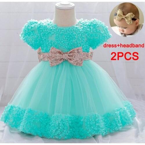 0-24M Big Bow 1st Birthday Dress For Baby Girl Clothes Sequin Princess Dress Wedding Dresses Child Clothing Party Evening Gown