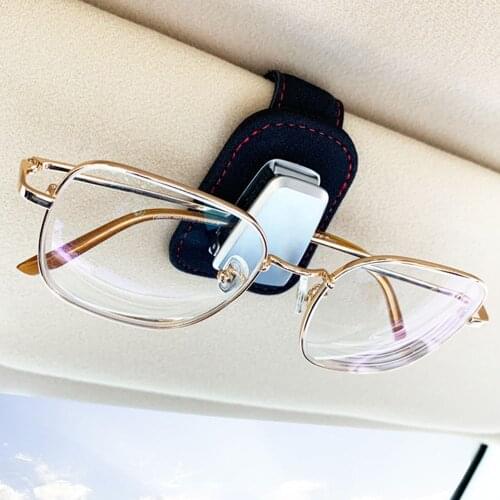 Portable Car Glasses Case Ticket Card Clamp Car Sun Visor Leather Metal Sunglasses Holder Luxury Auto Universal Accessories