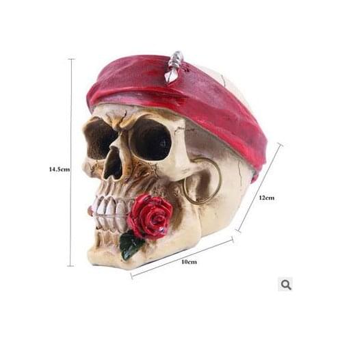 Resin Skull Rose red plate Halloween Modern personal household skull head bone furnishings culpture statue