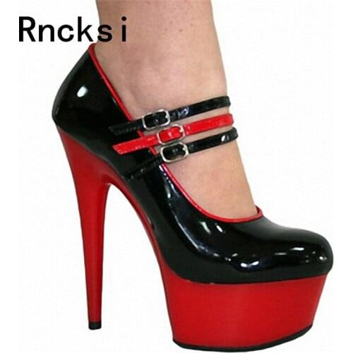 Rncksi 15cm High Heels Buckle Straps Sexy Womens Night Club Party Queen Pole Dance Pumps Shoes 5cm Platform Pumps