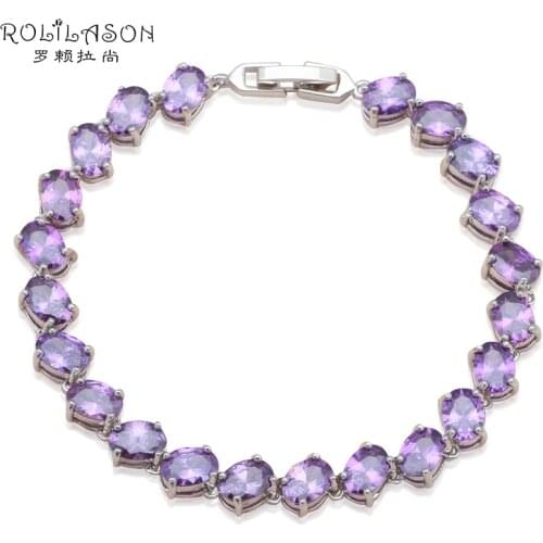 ROLILASON Friendship Bracelets Purple violet Crystal Zircon Jewelry silver color Charm Bracelets Fashion jewelry TB849