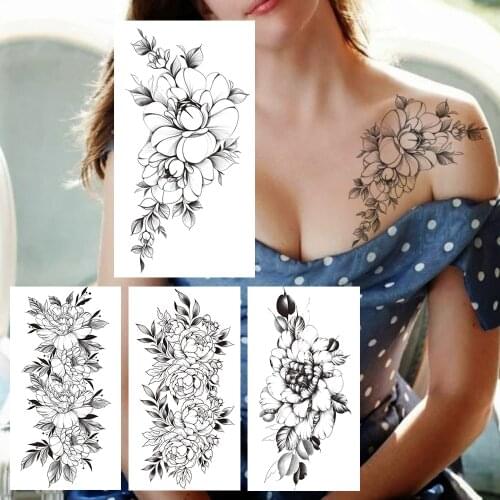 Sexy Lily Fake Temporary Tattoo For Women Large Camellia Flower Tattoos Sticker Body Shoulder Waist Realistic Daisy Tatoo Sheets