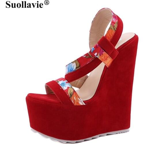 Suollavie Summer Sexy Buckle Strap Platform Women Sandals Peep Toe Colors-block Wedge High Heels Ladies Party Pumps Shoes 35-42
